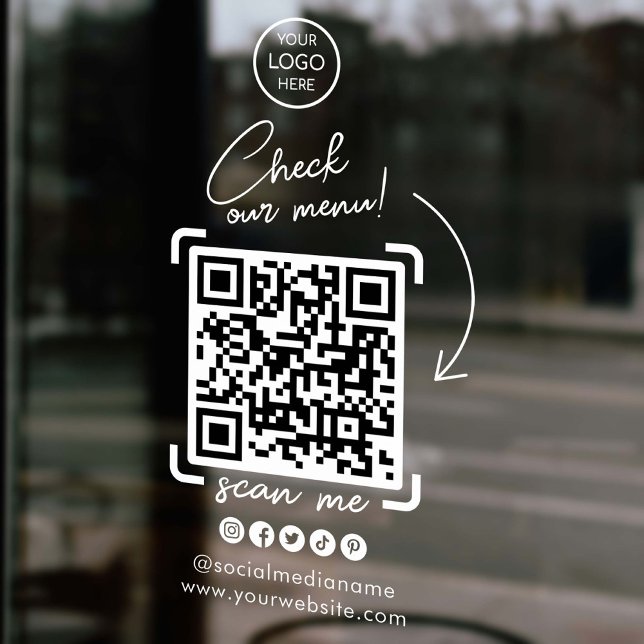 Autocollant Pour Fenêtre Logo professionnel personnalisé blanc QR Code Soci (White Custom Business Logo QR Code Social Media Window Cling)