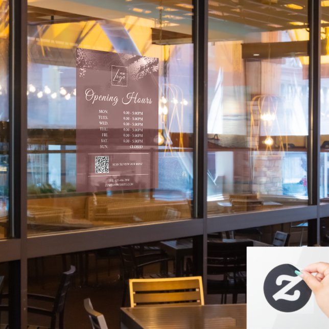 Autocollant Pour Fenêtre Logo QR Code Heures d'Ouverture Entreprise Bronze  (Fenêtre du restaurant)