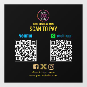 Autocollant Pour Fenêtre Logo Scannez pour payer CashApp Venmo Code QR