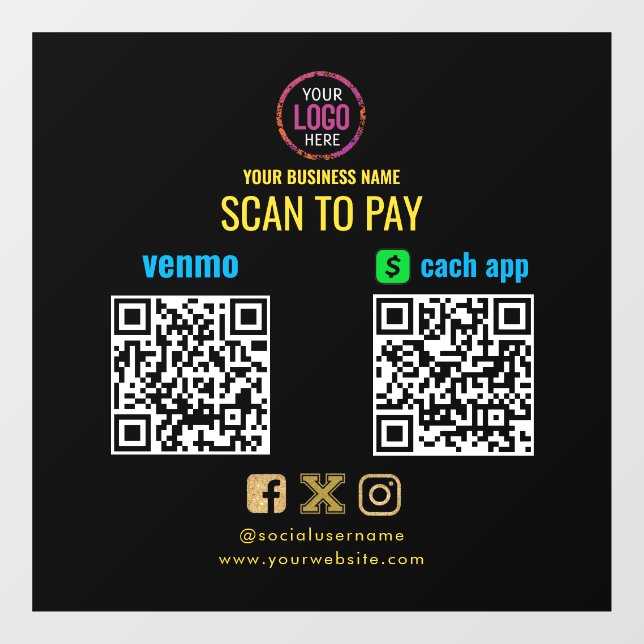 Autocollant Pour Fenêtre Logo Scannez pour payer CashApp Venmo Code QR (Feuille)