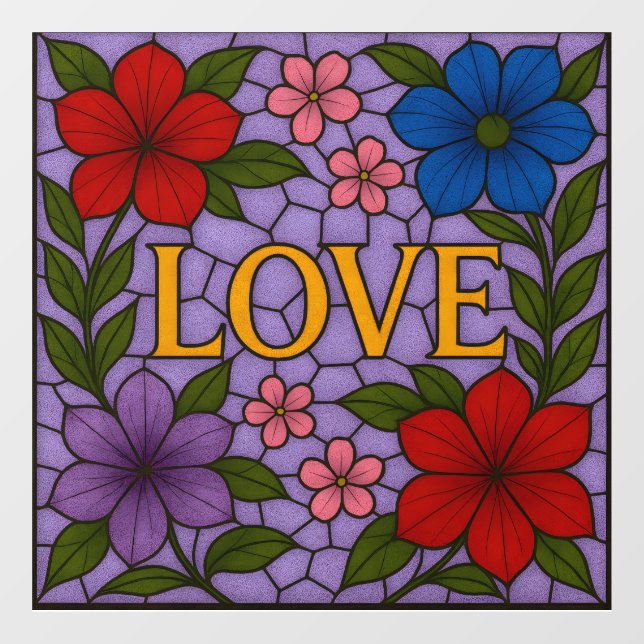 Autocollant Pour Fenêtre Love Flowers Lavender Stained Glass Cling (Feuille)