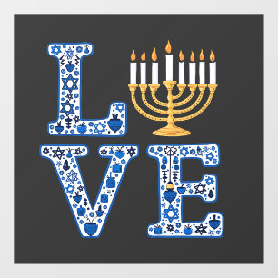 Autocollant Pour Fenêtre Love Hanoukka Jewish Holiday Menorah