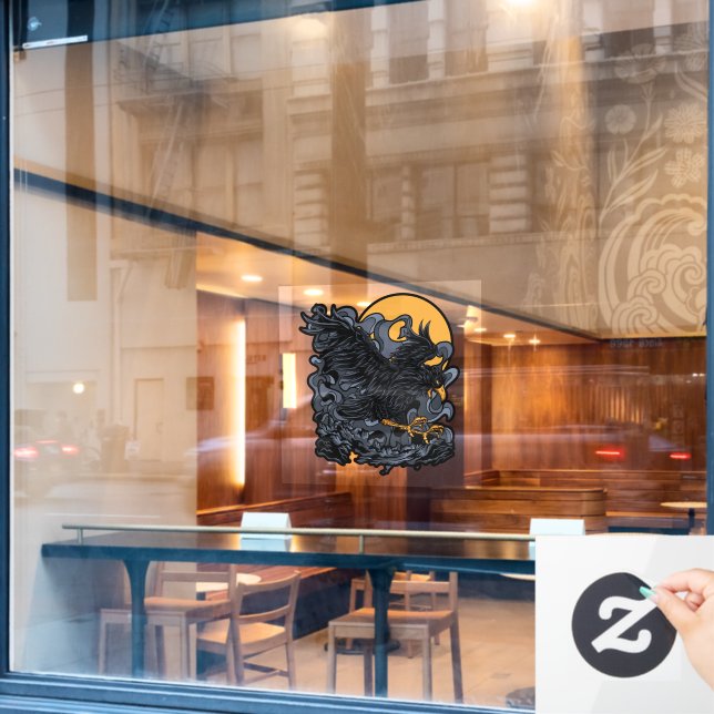 Autocollant Pour Fenêtre Lune de Corbeau Noir Effrayant (Fenêtre de café)