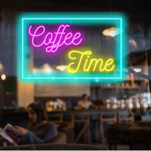 Autocollant Pour Fenêtre Magasin de café Faux Neon Coffee Time