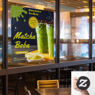 Autocollant Pour Fenêtre Magasin de donuts au thé matcha boba minimaliste p