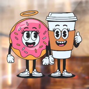 Autocollant Pour Fenêtre Magasin de Donuts Drôle Café et Donuts Ensemble