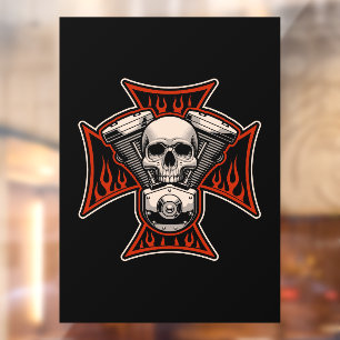 Autocollant Pour Fenêtre Magasin de moto Flammes de moteur Crâne de moto cr