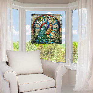 Autocollant Pour Fenêtre Magnifique Paon Faux Verre Cathédrale