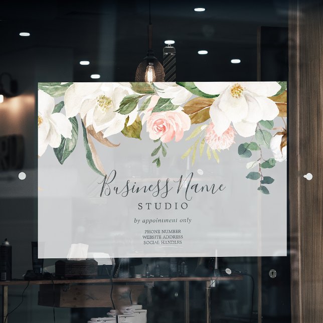 Autocollant Pour Fenêtre Magnolia Élégant | Entreprise Grise (Elegant Magnolia | Gray Business Window Cling)