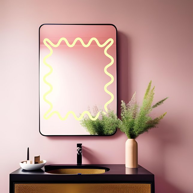 Autocollant Pour Fenêtre Maigre jaune pastel Ligne Wavy Rectangle miroir (Créateur téléchargé)