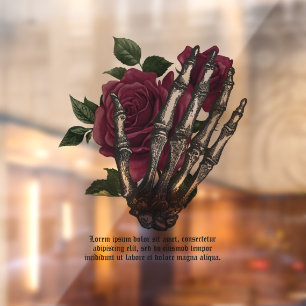 Autocollant Pour Fenêtre Main de squelette floral burgundy gothique