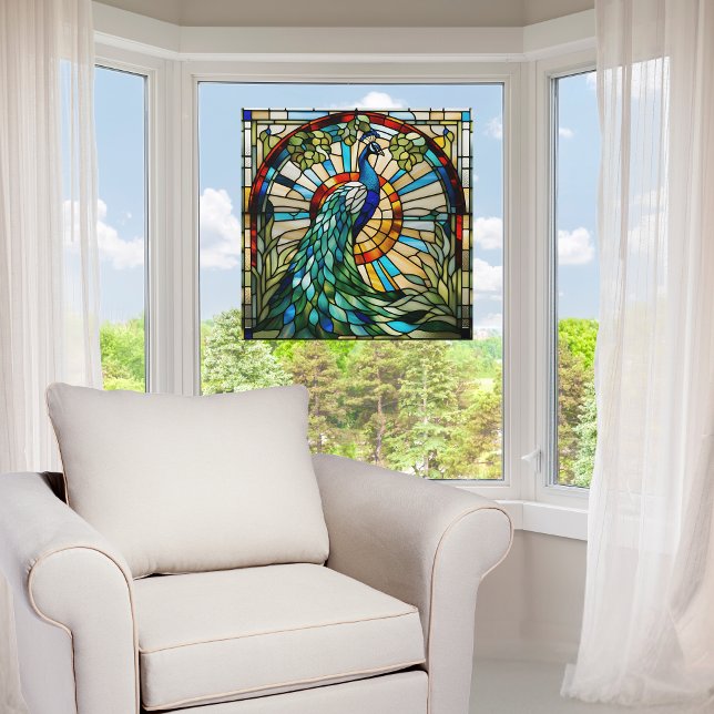 Autocollant Pour Fenêtre Majestic Peacock Faux Verre Trait (Créateur téléchargé)