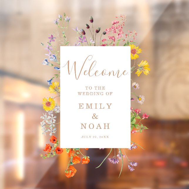 Autocollant Pour Fenêtre Mariage campagnard Fleur sauvage coloré Bienvenue (Feuille 2)