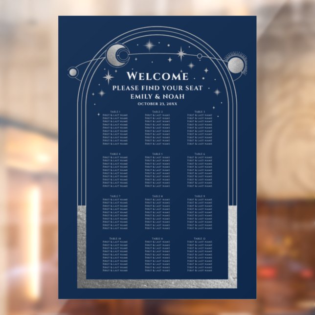 Autocollant Pour Fenêtre Mariage Céleste Bleu Argent Soleil Lune Étoiles (Feuille 2)