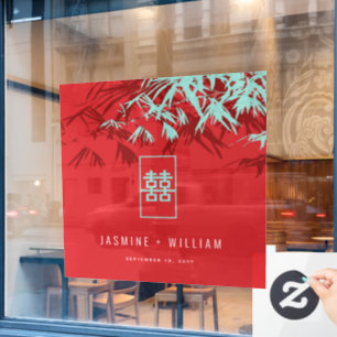 Autocollant Pour Fenêtre Mariage chinois Turquoise Bambou Feuille Double Xi