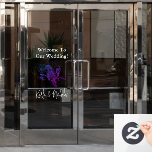 Autocollant Pour Fenêtre Mariage Floral Blanc & Violet Bienvenue