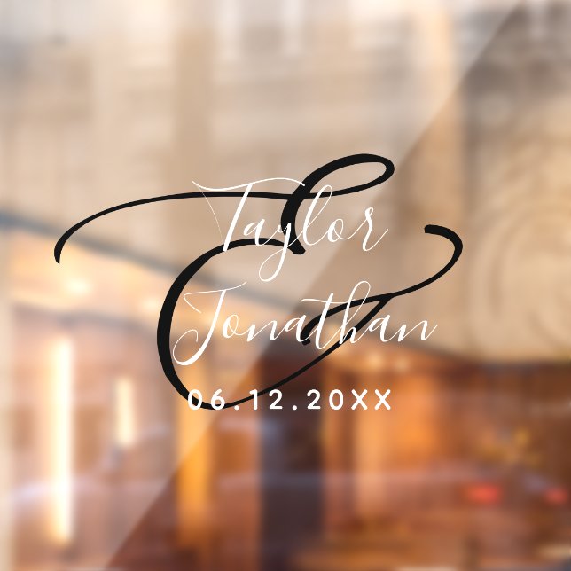 Autocollant Pour Fenêtre Mariage minimal noir et blanc personnalisé (Feuille 2)