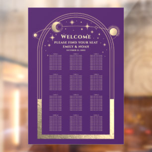 Autocollant Pour Fenêtre Mariage mystique violet or Sun Moon étoiles