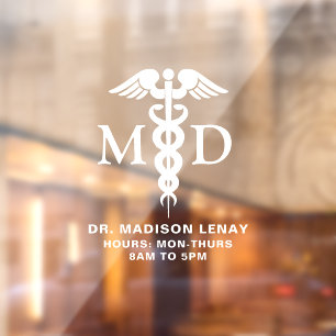 Autocollant Pour Fenêtre Médecin Médicale personnalisé MD Caduceus Heures d