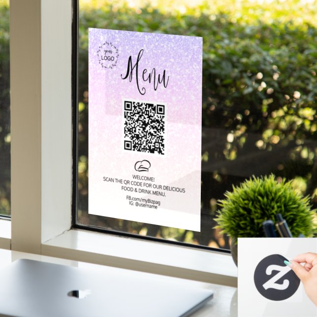 Autocollant Pour Fenêtre *~* Menu alimentaire QR LOGO Ombre Parties scintil (Bureau)
