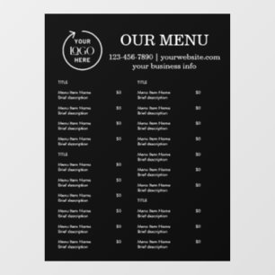 Autocollant Pour Fenêtre Menu de restaurant   Menu du Café Logo Noir