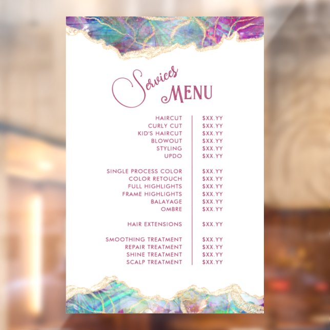 Autocollant Pour Fenêtre Menu de services de conception d'opale aquamarine  (Feuille 2)