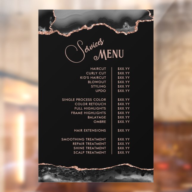 Autocollant Pour Fenêtre Menu des services Black Rose Gold Agate (Feuille 2)