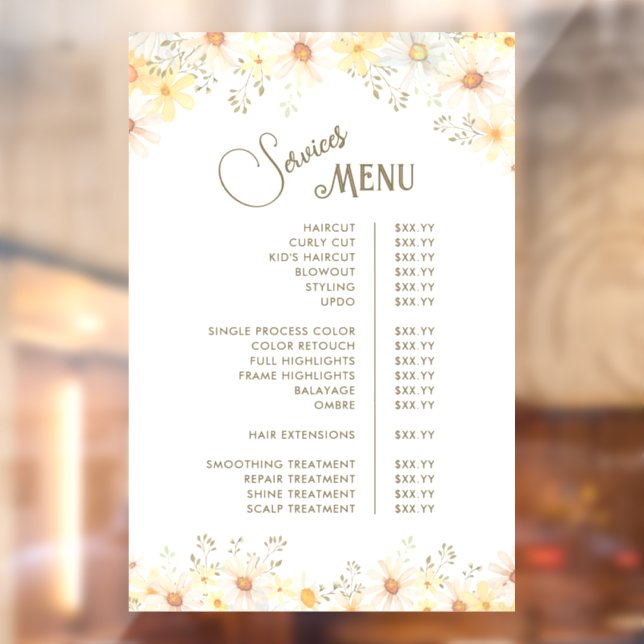 Autocollant Pour Fenêtre Menu des services de marguerites (Feuille 2)