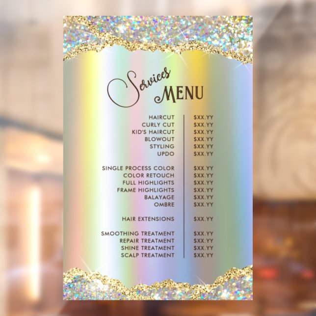 Autocollant Pour Fenêtre Menu des services de paillettes iridescentes en or (Feuille 2)