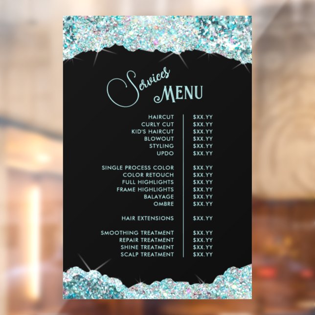 Autocollant Pour Fenêtre Menu des services de paillettes sarcelle faux (Feuille 2)