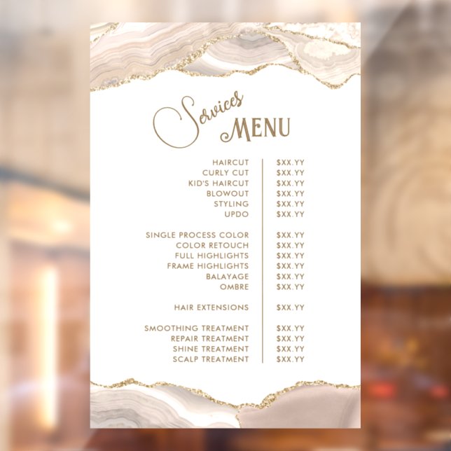 Autocollant Pour Fenêtre Menu des services Ivory Gold Agate (Feuille 2)