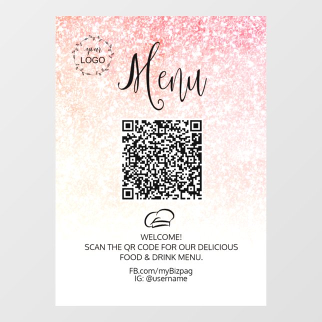 Autocollant Pour Fenêtre *~* Menu du Restaurant Glitter QR LOGO (Feuille)
