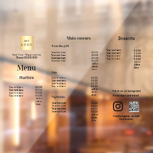 Autocollant Pour Fenêtre Menu liste de prix restaurant bar café