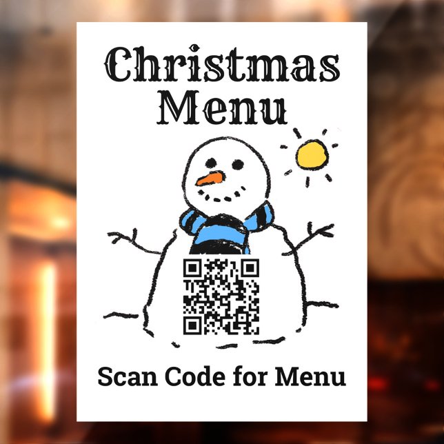 Autocollant Pour Fenêtre Menu Noël Snowman avec code QR (Créateur téléchargé)