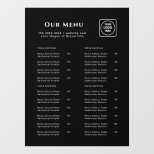 Autocollant Pour Fenêtre Menu Noir Logo de Café & Restaurant personnalisé
