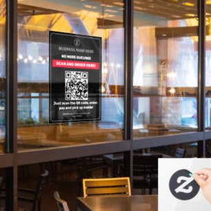 Autocollant Pour Fenêtre Menu QR Code Noir Paiement Commande à Emporter