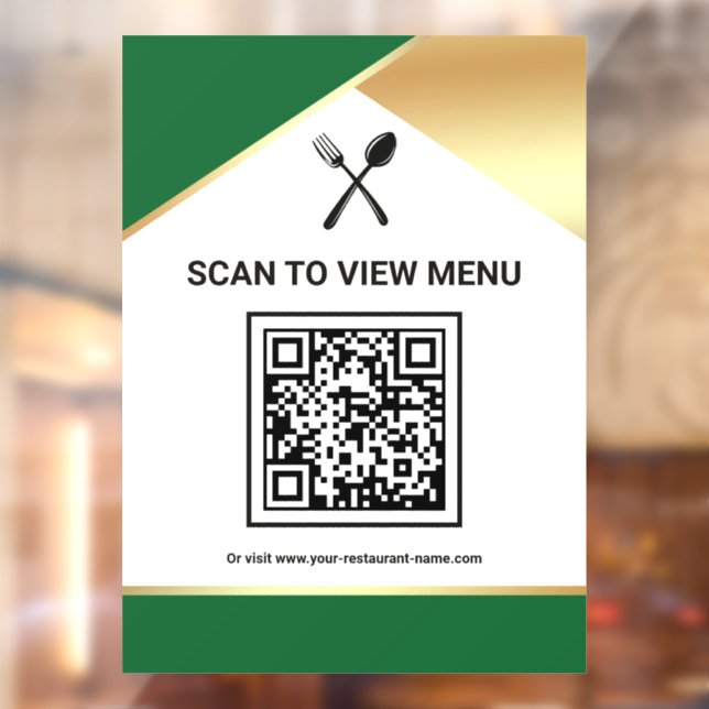 Autocollant Pour Fenêtre Menu QR Code numérique du restaurant Green Gold (Feuille 2)