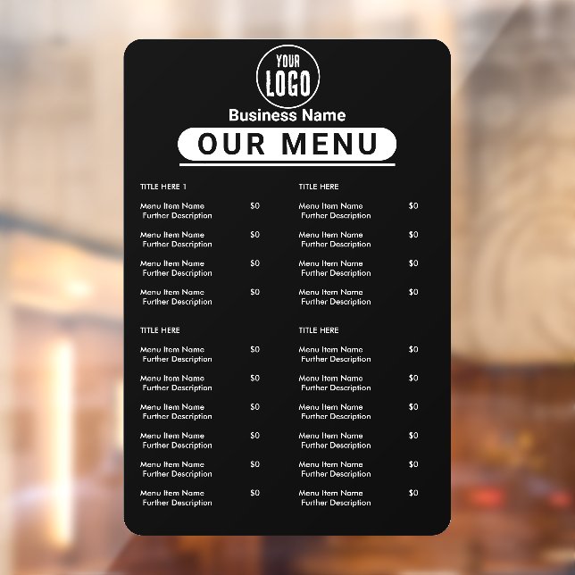 Autocollant Pour Fenêtre Menu Restaurant | Black Logo Cafe Menu (Feuille 2)