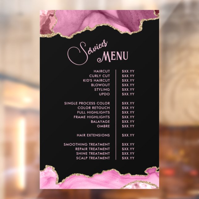 Autocollant Pour Fenêtre Menu Services Agate Rose Chaud (Feuille 2)