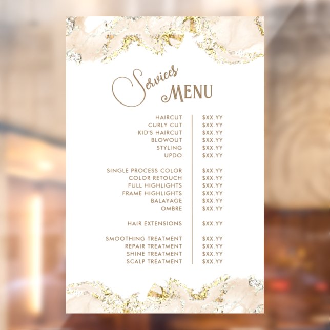 Autocollant Pour Fenêtre Menu Services de Design Marbré Beige (Feuille 2)