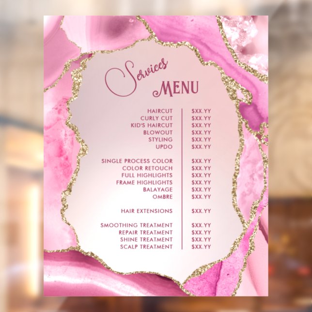 Autocollant Pour Fenêtre Menu Services Faux Feuille de Pink Agate (Feuille 2)