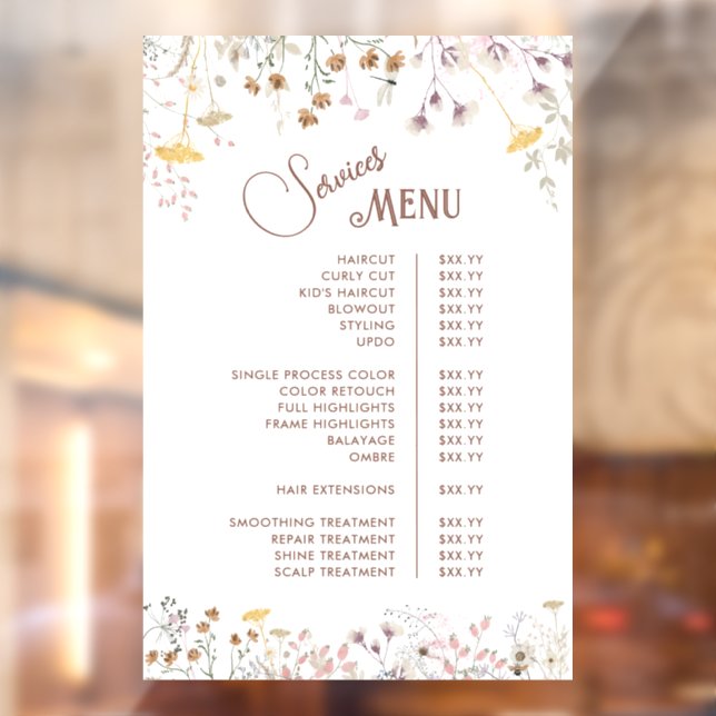 Autocollant Pour Fenêtre Menu Services Fleurs Sauvages (Feuille 2)