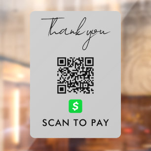Autocollant Pour Fenêtre Merci CashApp QR Code numérisation pour payer gris