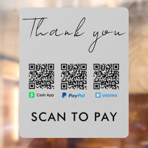 Autocollant Pour Fenêtre Merci Venmo Paypal CashApp numérisation pour payer