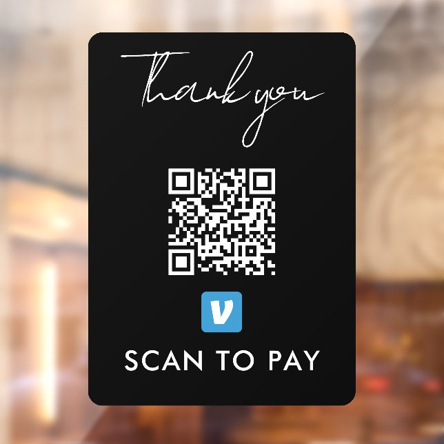 Autocollant Pour Fenêtre Merci Venmo QR Code Scan pour payer le noir modern (Feuille 2)
