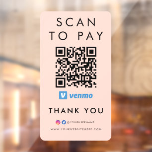 Autocollant Pour Fenêtre Merci Venmo Scan pour payer QR Code Blush rose