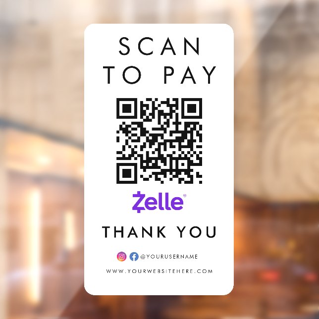 Autocollant Pour Fenêtre Merci Zelle Modern Scan pour payer le code QR Blan (Feuille 2)