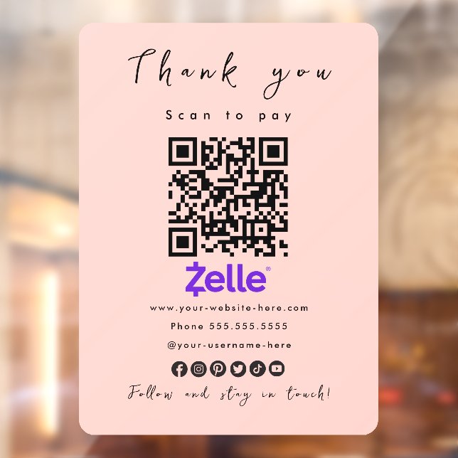 Autocollant Pour Fenêtre Merci Zelle QR Code numérisation pour payer rose p (Feuille 2)