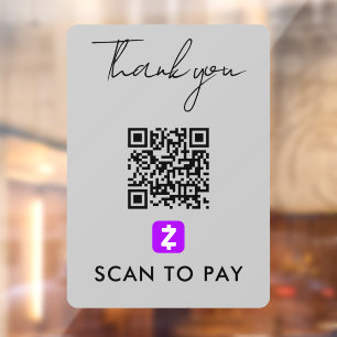 Autocollant Pour Fenêtre Merci Zelle QR Code Scan pour payer le gris modern