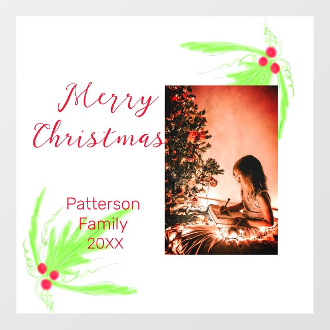 Autocollant Pour Fenêtre Merry Bright Christmas ajouter nom de famille bien (Feuille)
